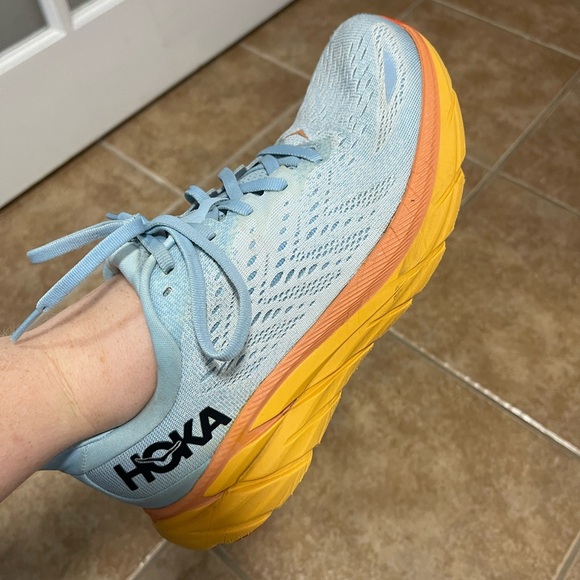 Hoka Clifton 8 Baby Blue and Orange Sole Sneakers in 8.5 - Picture 8 of 14